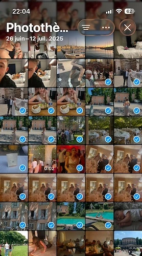 Sélection des photos à partager depuis la photothèque