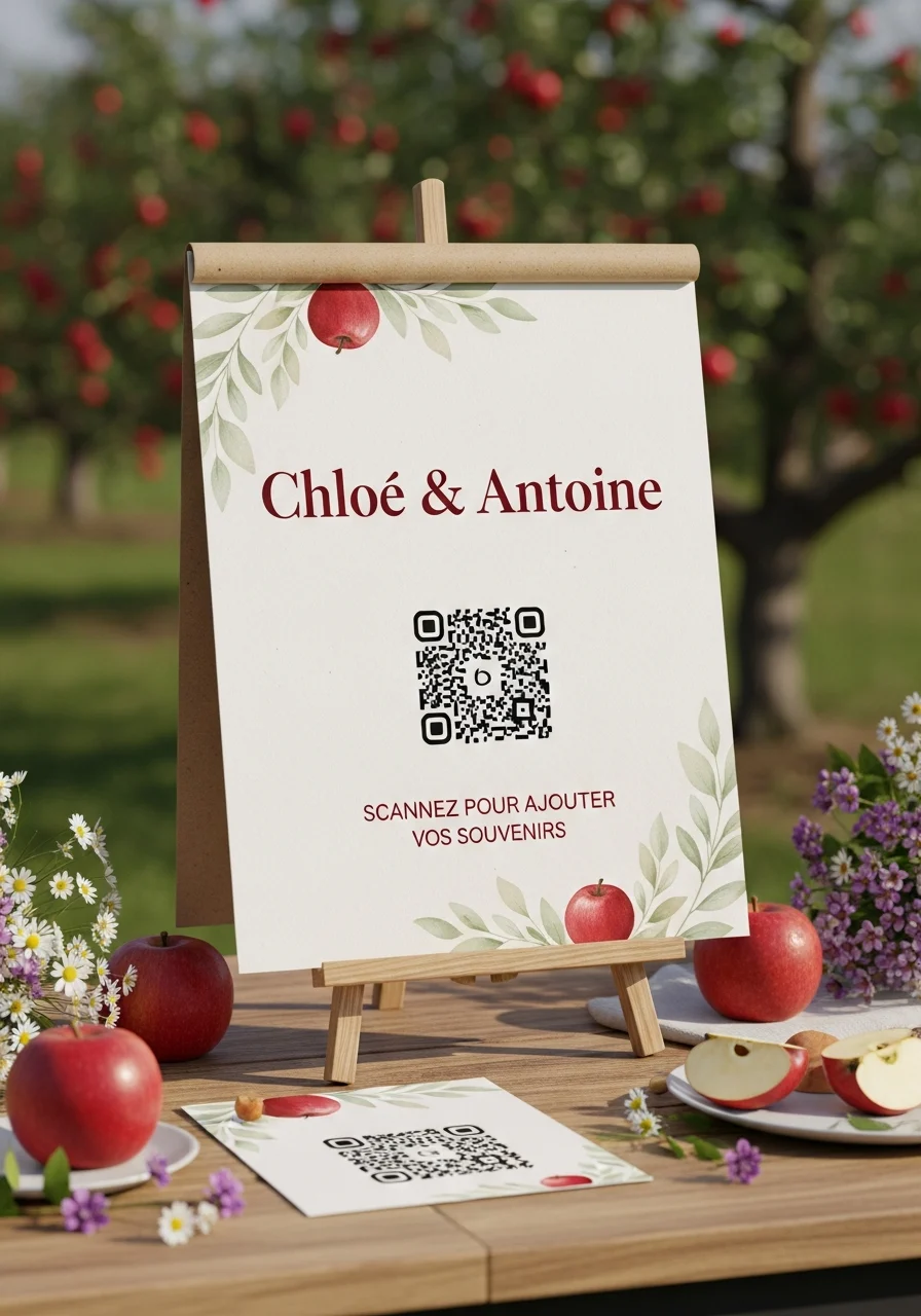 Affiche QR Code Mariage Champêtre Pommes