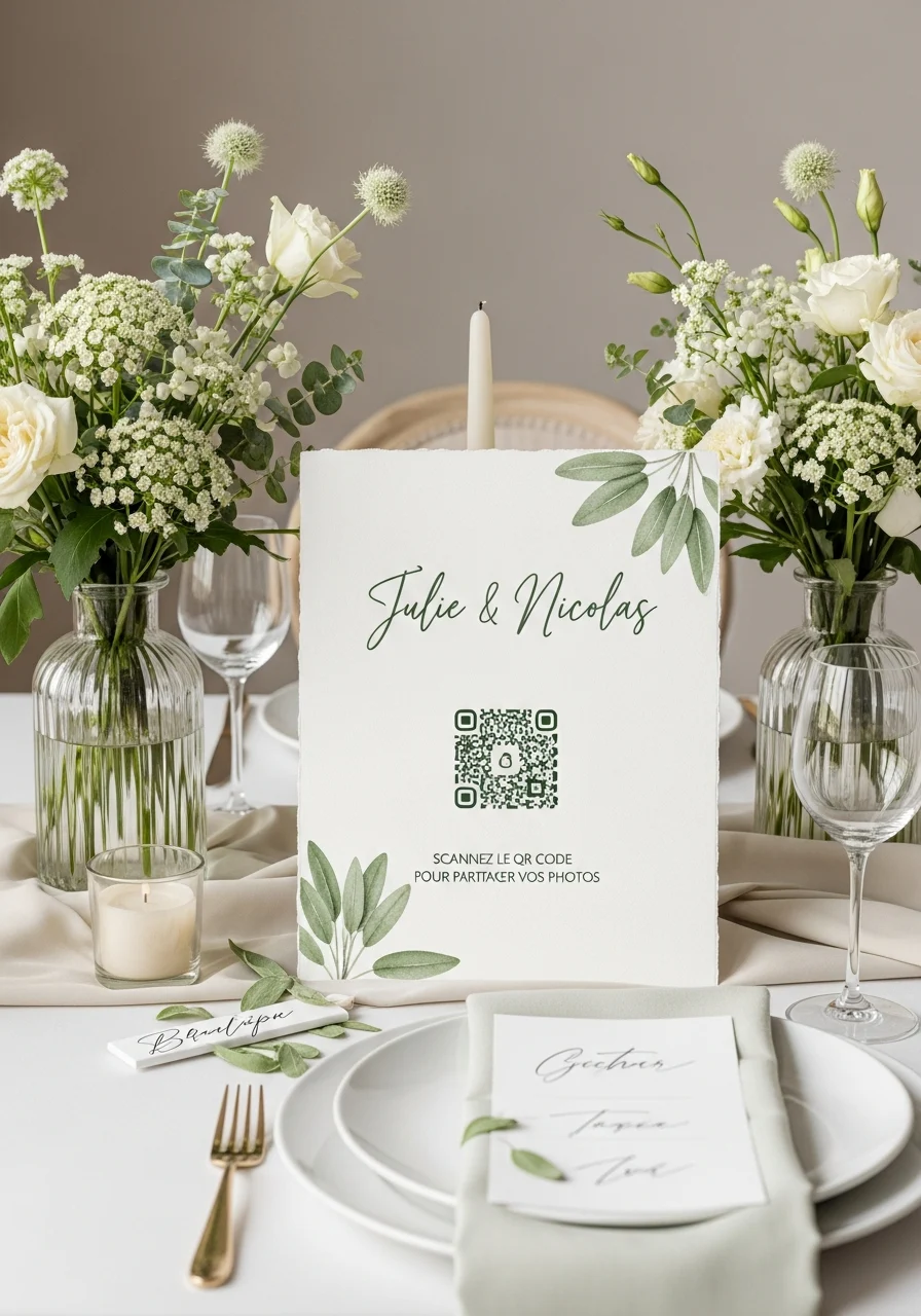 Affiche QR Code Mariage Botanique Vert Sauge