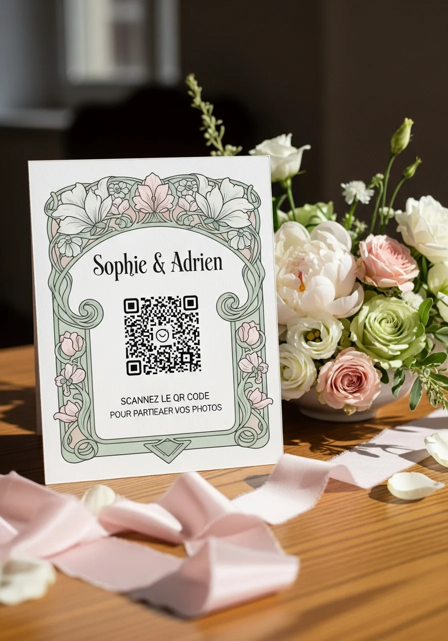 Affiche QR Code Mariage Art Nouveau Floral