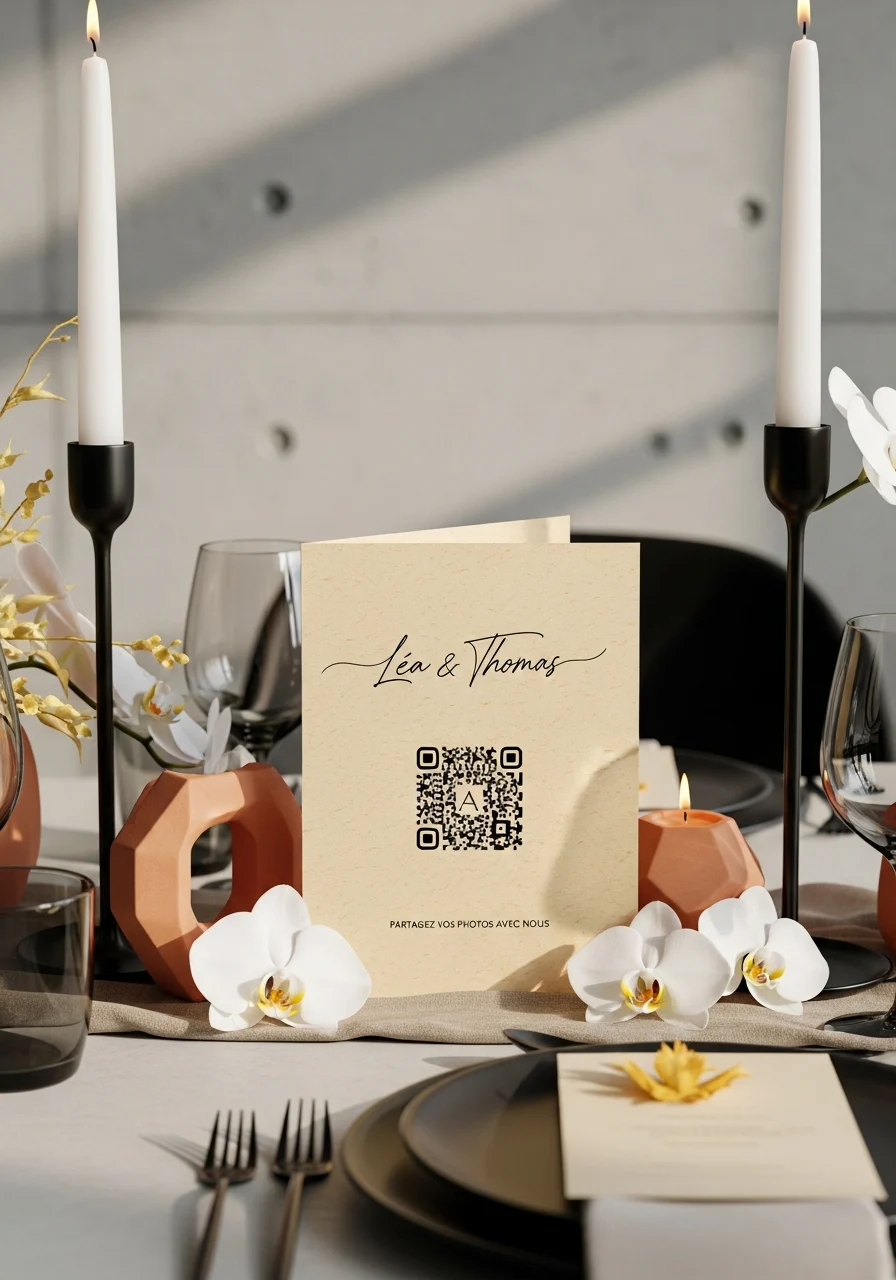 Affiche QR Code Mariage Moderne Terracotta | Léa & Thomas | Invinee