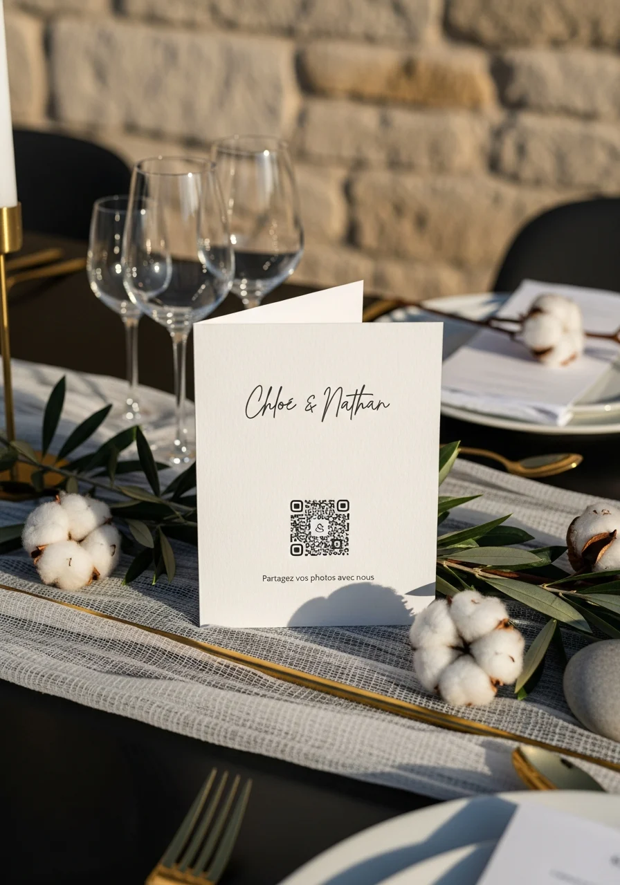 Affiche QR Code Mariage Minimaliste Monogrammes | Chloé & Nathan | Invinee