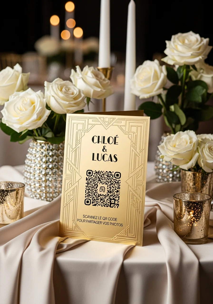 Affiche QR Code Mariage Art Déco Chic