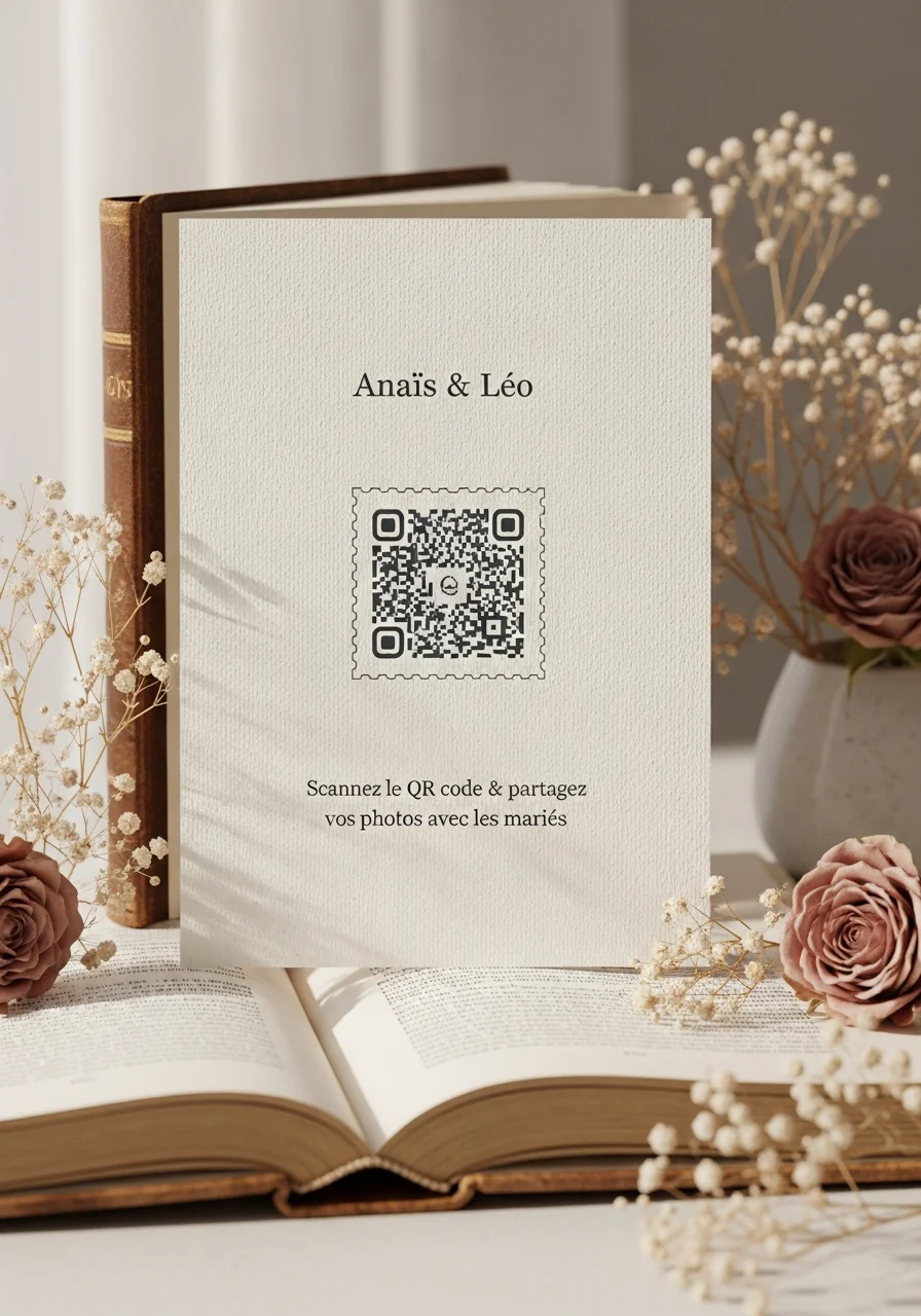 Affiche QR Code Mariage Vintage Poétique