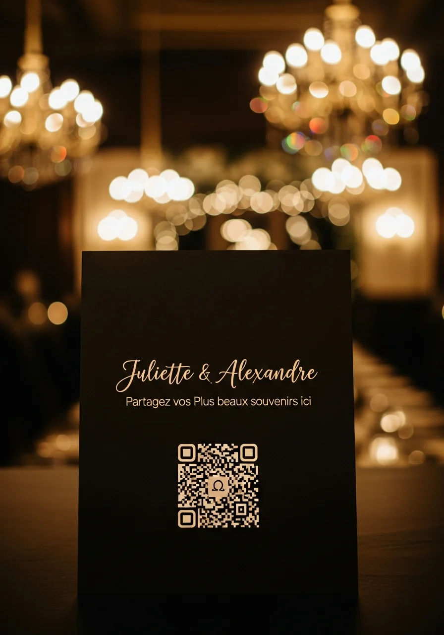 Affiche QR Code Mariage Élégant Nuit Étoilée