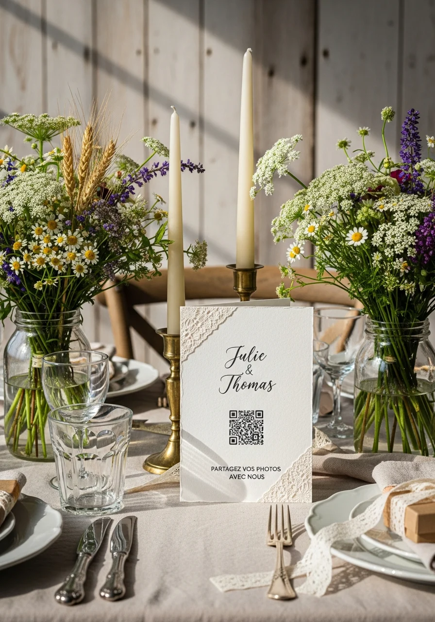 Affiche QR Code Mariage Champêtre Vintage
