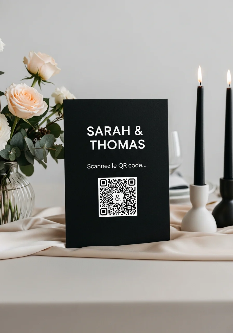 Affiche QR Code Mariage Moderne Noir & Blanc