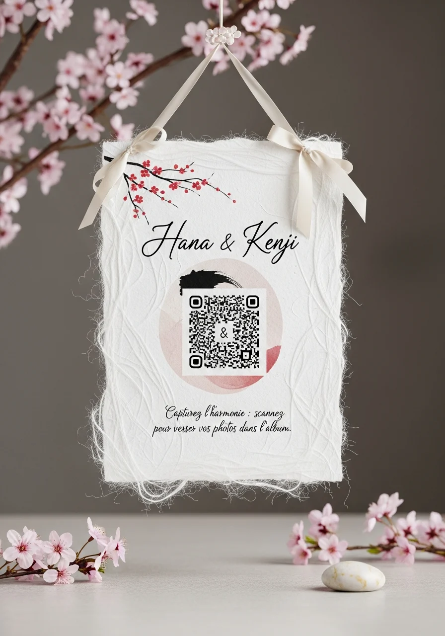 Affiche QR Code Mariage Papier Washi Zen