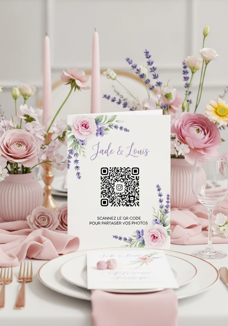Affiche QR Code Mariage Romantique Pastel