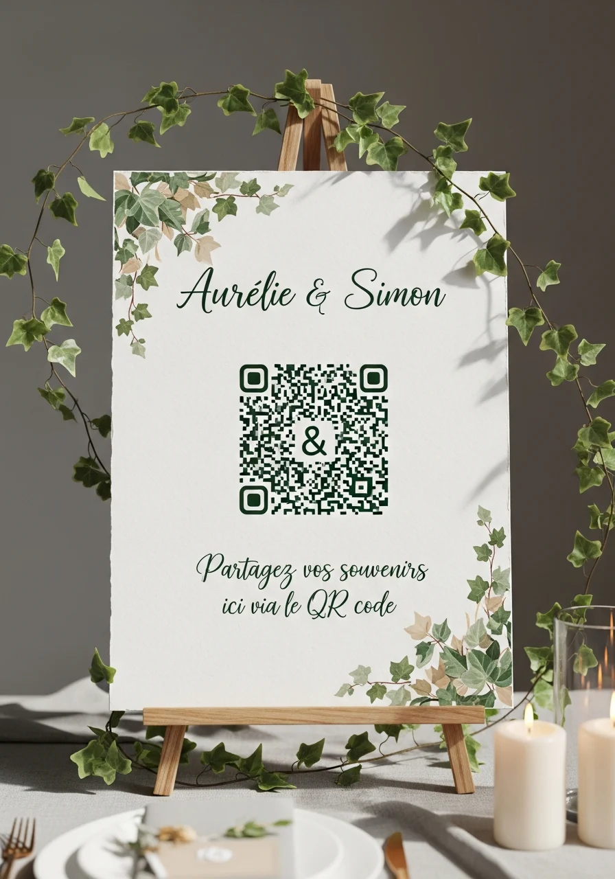 Affiche QR Code Mariage Bohème Lierre