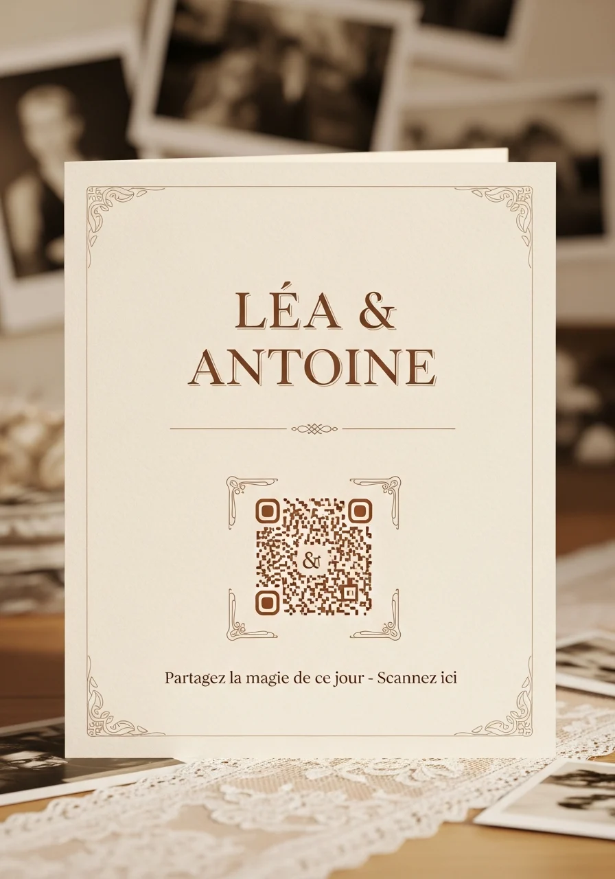 Affiche QR Code Mariage Vintage Doux
