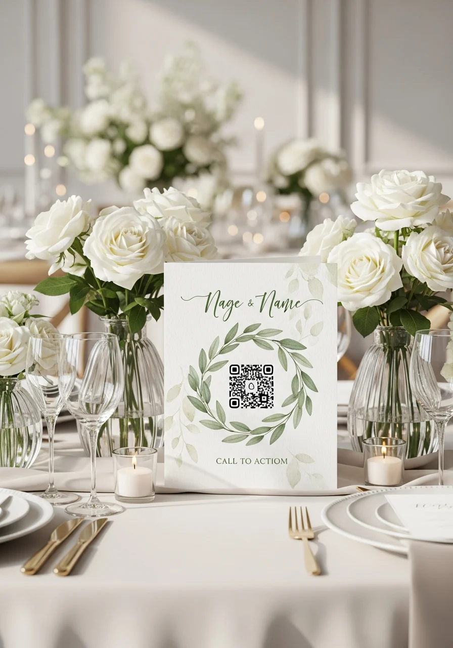 Affiche QR Code Mariage Botanique Vert Sauge