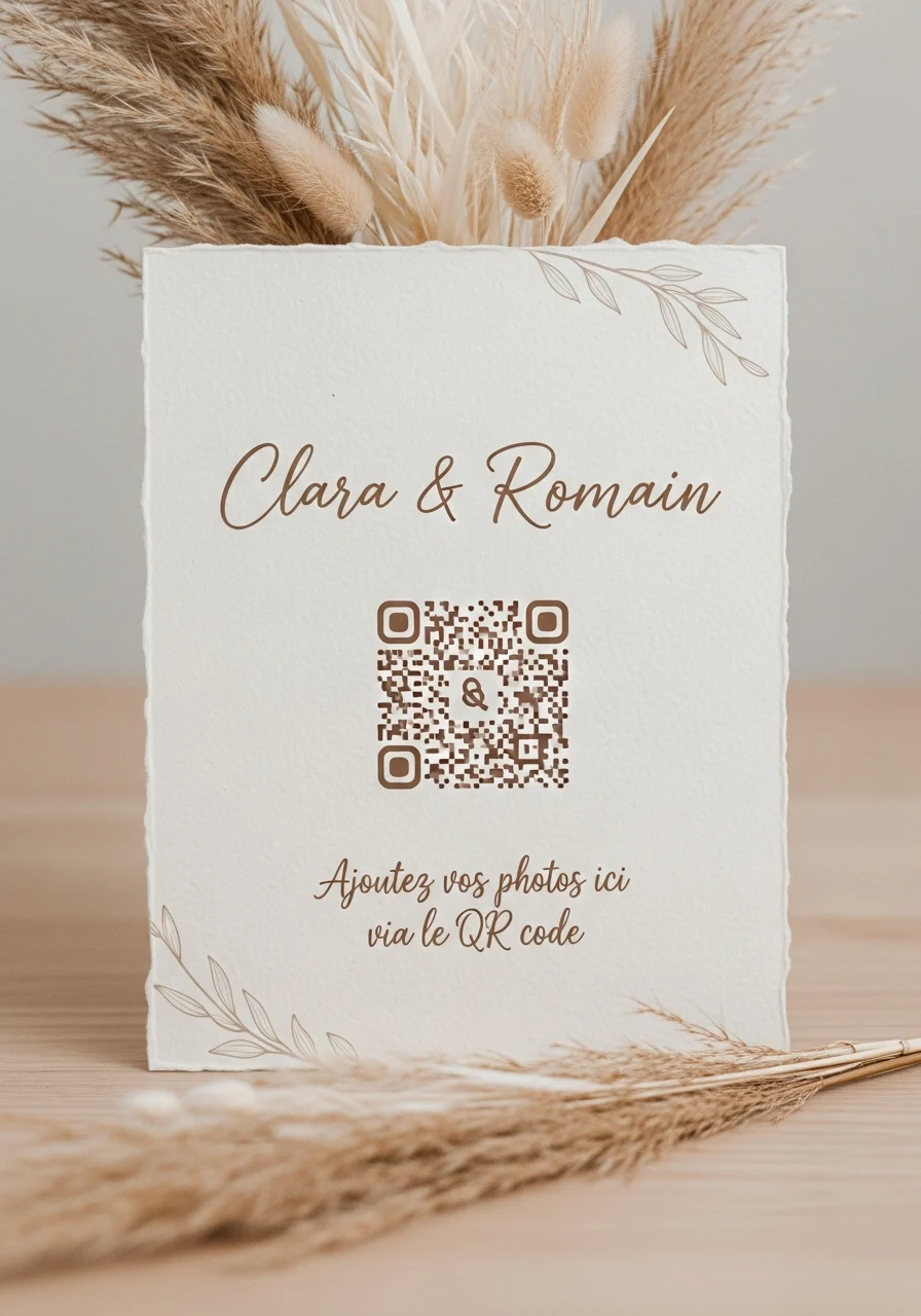 Affiche QR Code Mariage Bohème Pampas