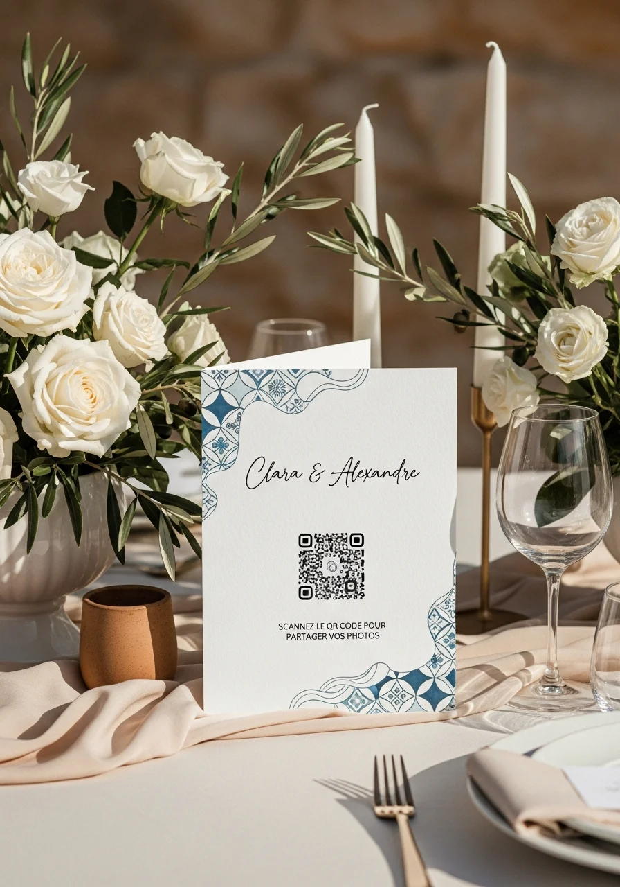 Affiche QR Code Mariage Méditerranéen Azur