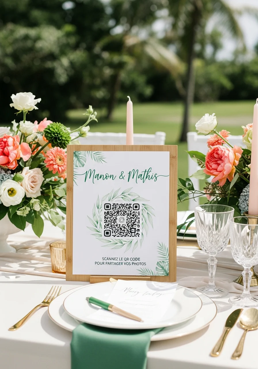 Affiche QR Code Mariage Tropical Soft