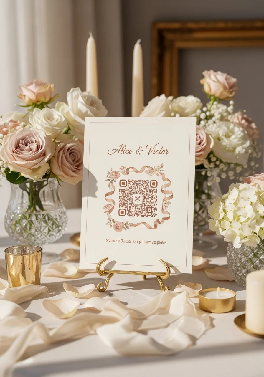 Affiche QR Code Mariage Vintage Romantique