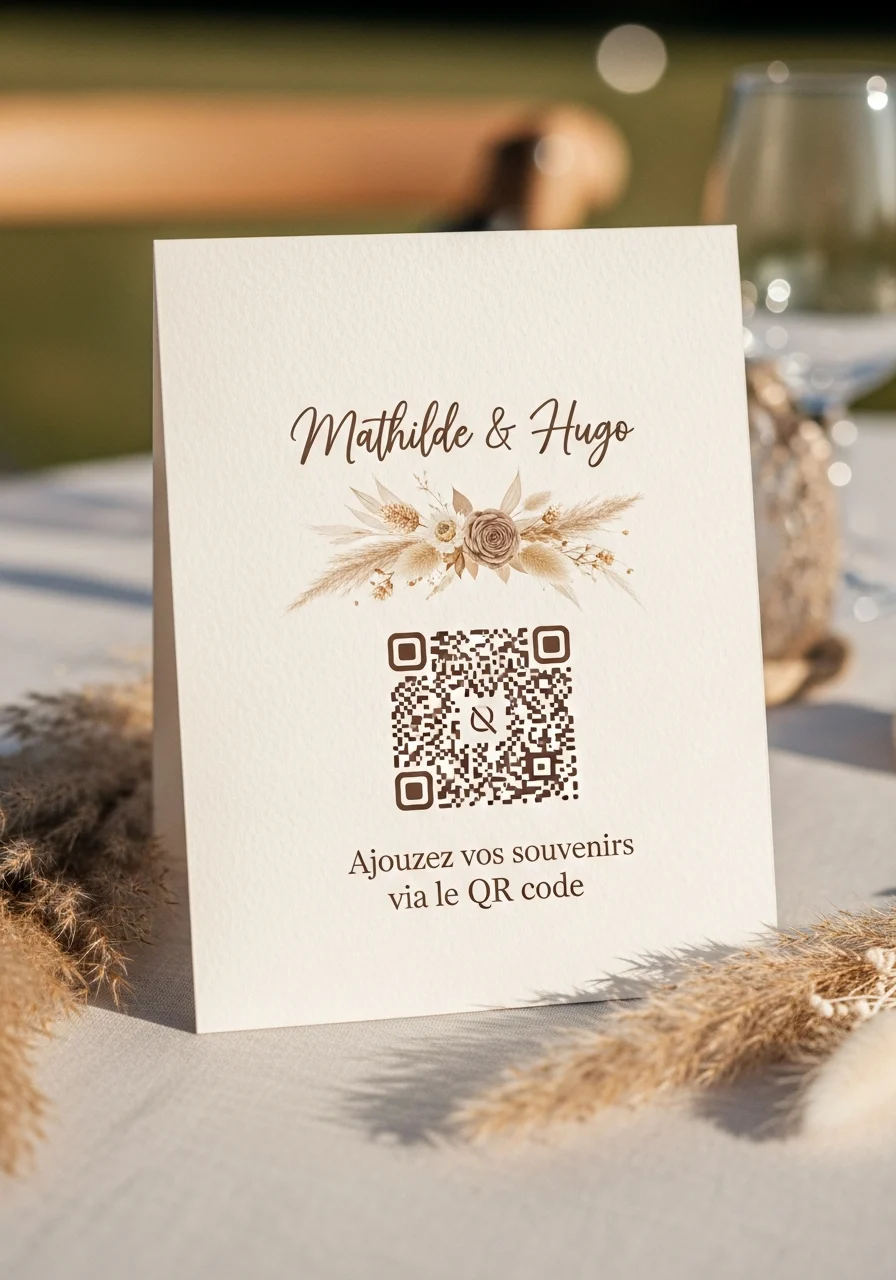 Affiche QR Code Mariage Bohème Fleurs Séchées