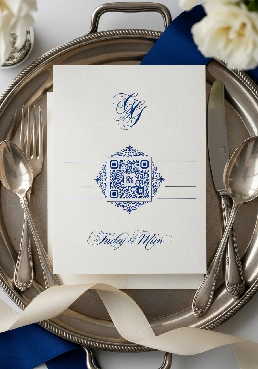 Carte Postale QR Code Mariage Monogramme Royal