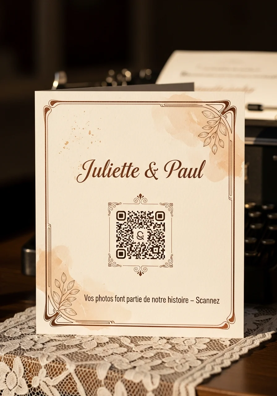Affiche QR Code Mariage Vintage Poétique