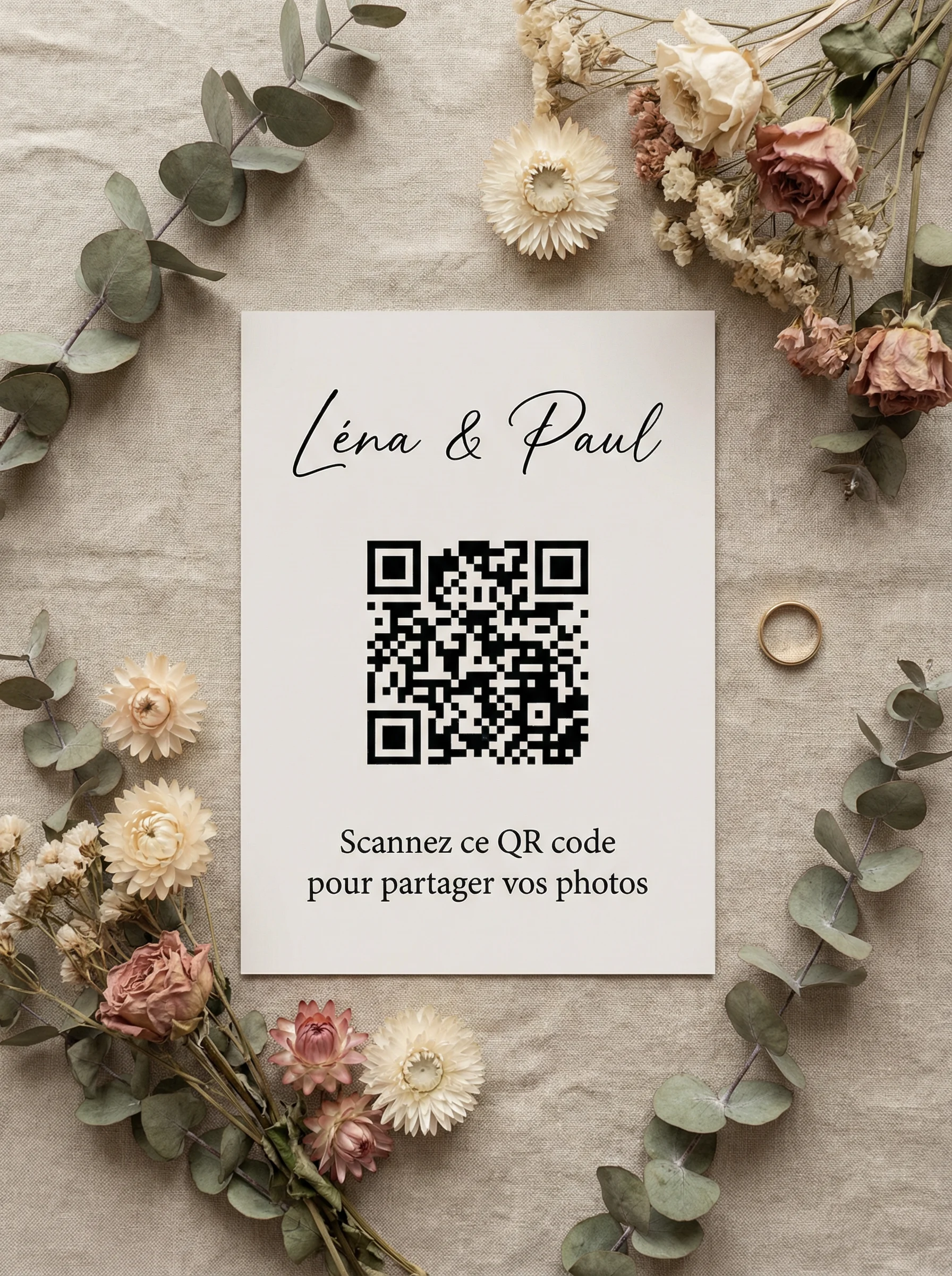 Affiche QR Code Mariage Bohème Eucalyptus