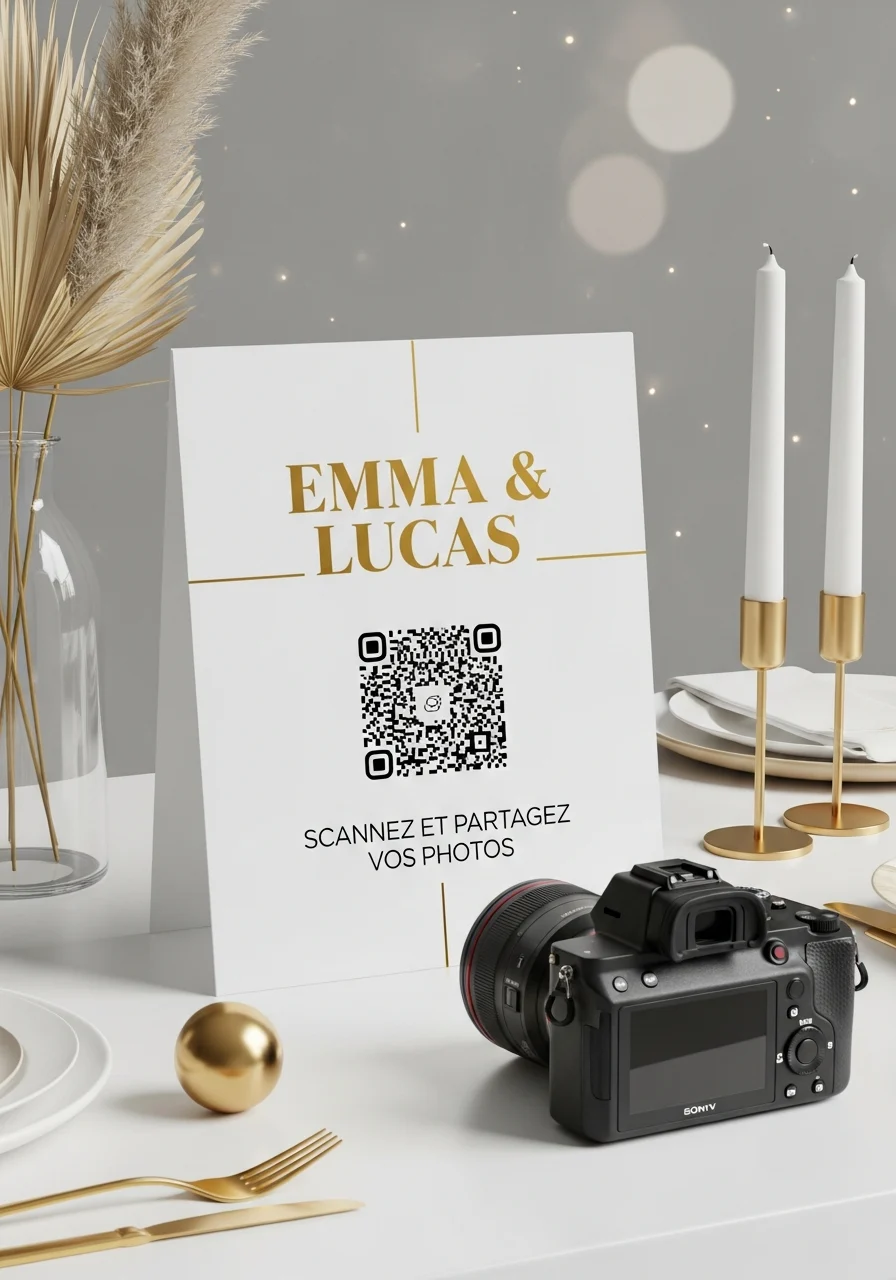Affiche QR Code Mariage Moderne Doré