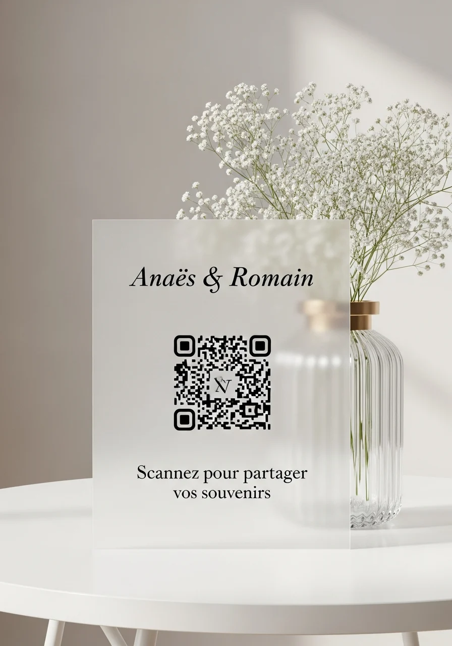 Affiche QR Code Mariage Minimaliste Verre