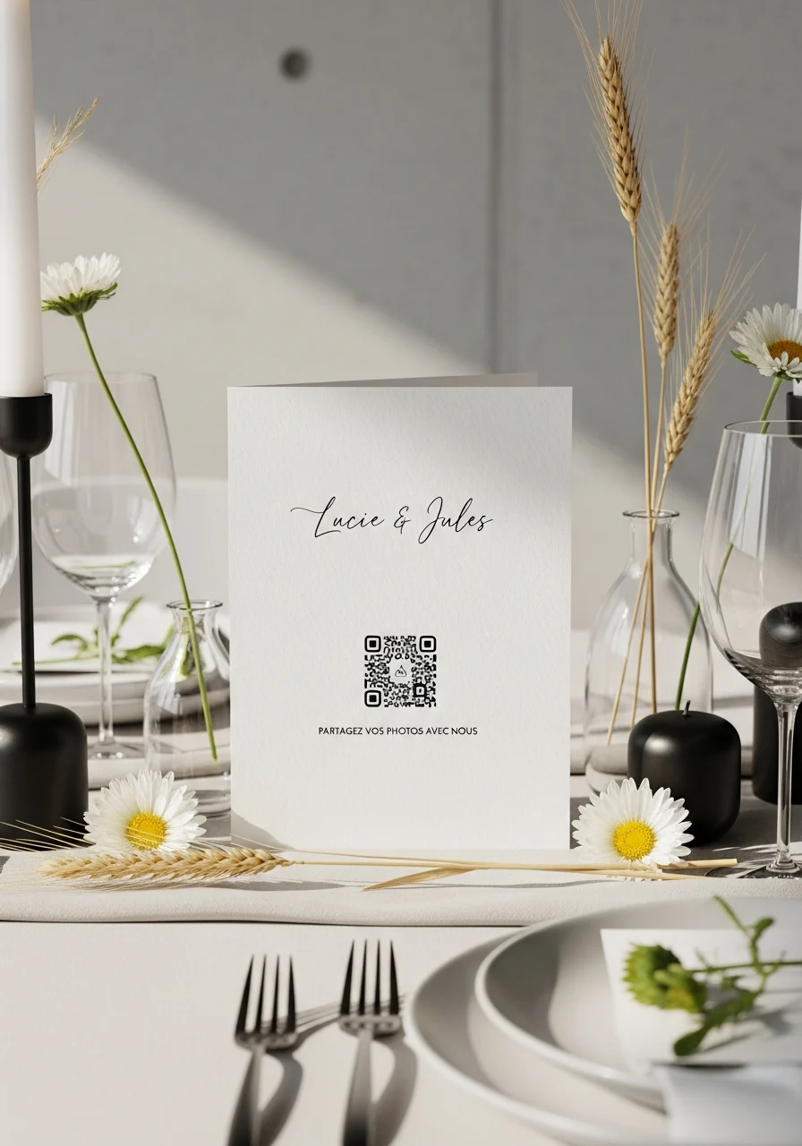 Affiche QR Code Mariage Minimaliste Marguerites | Lucie & Jules | Invinee
