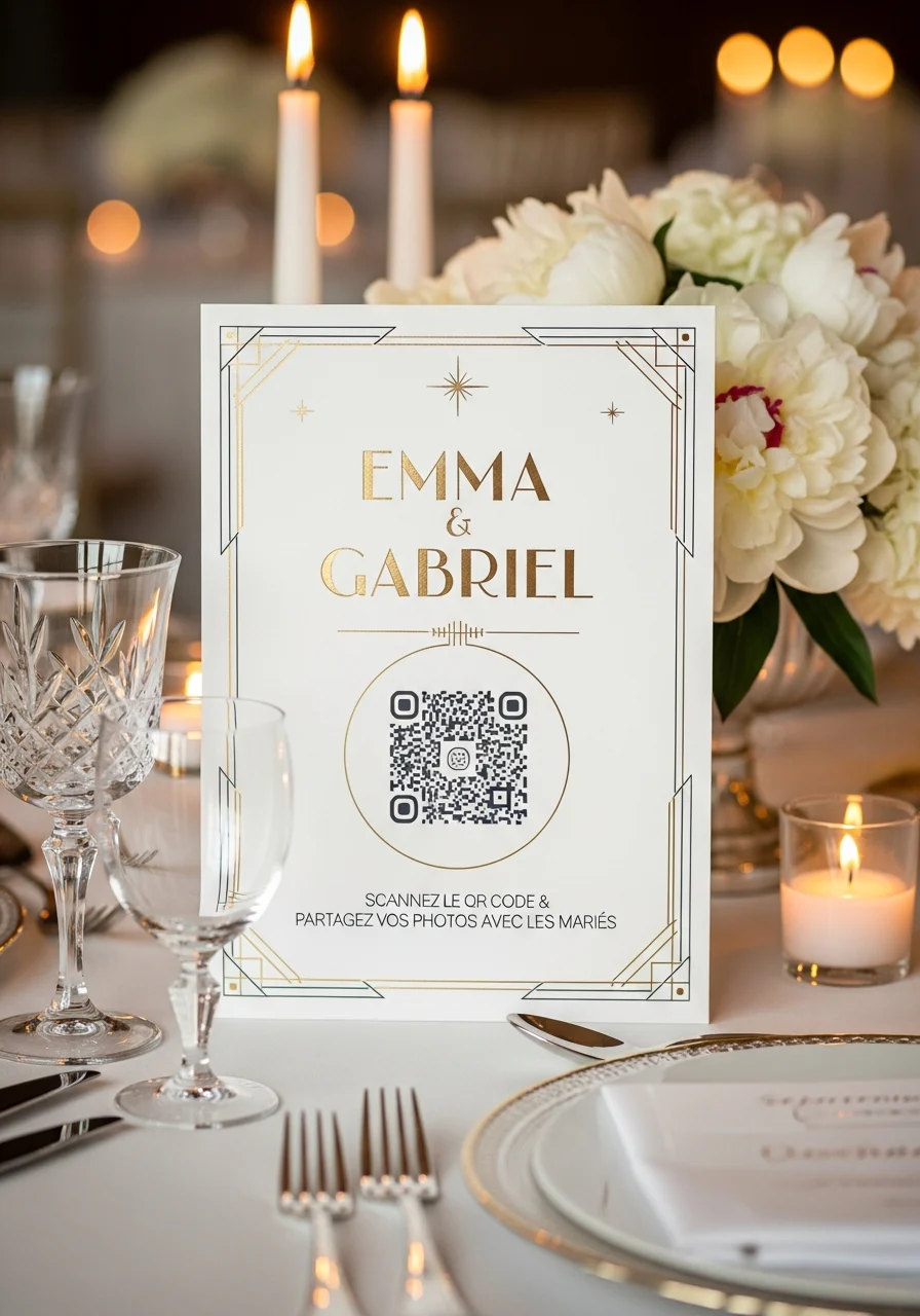 Affiche QR Code Mariage Luxe Raffiné