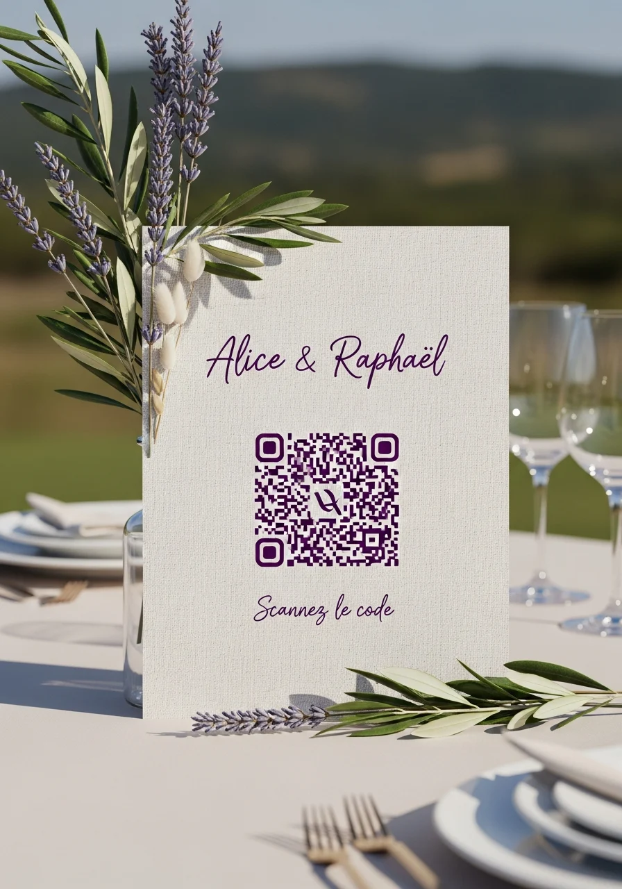 Affiche QR Code Mariage Provençal Lavande