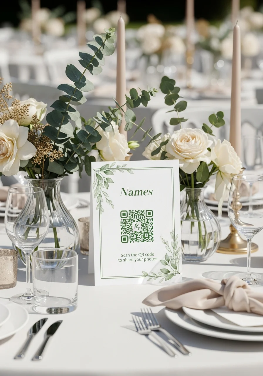 Affiche QR Code Mariage Botanique Vert Sauge