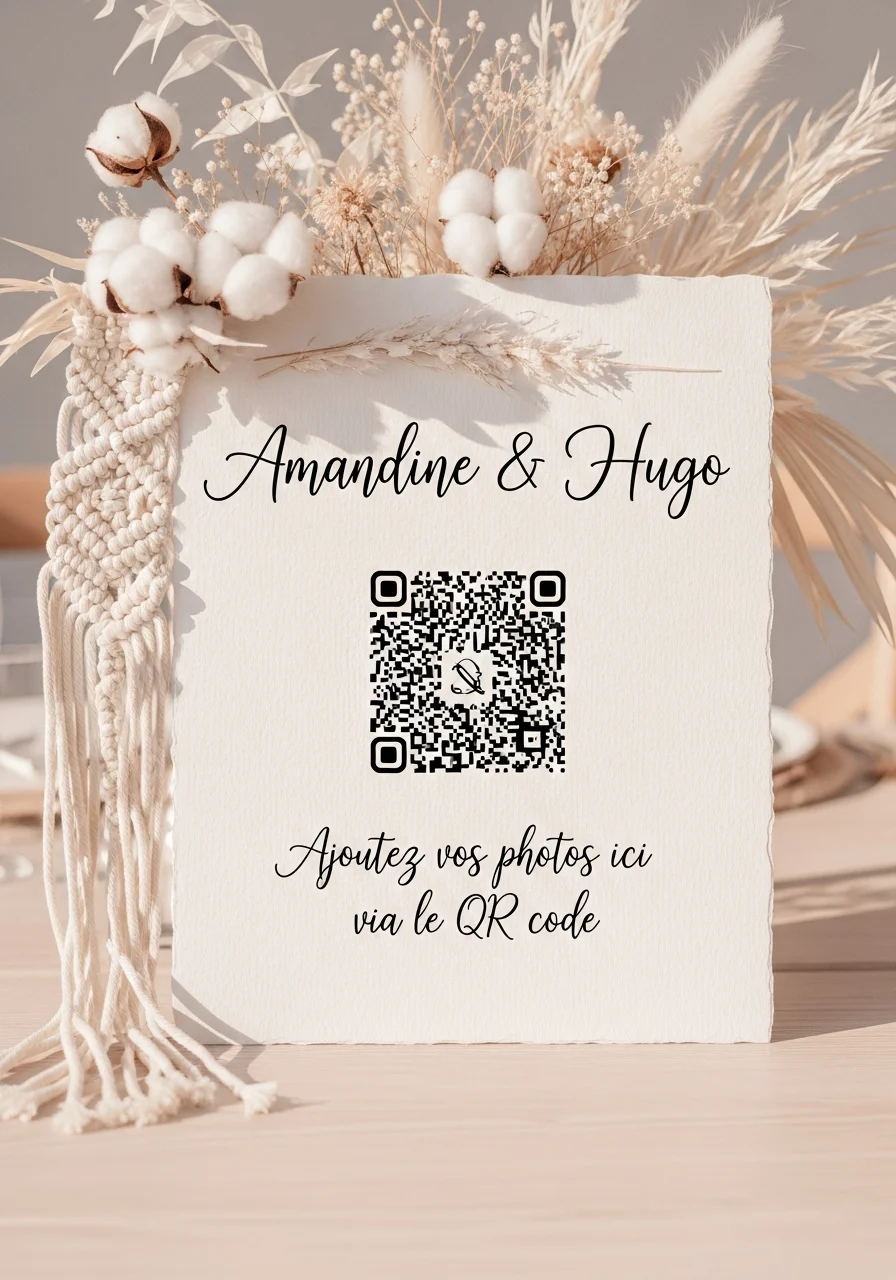 Affiche QR Code Mariage Bohème Macramé