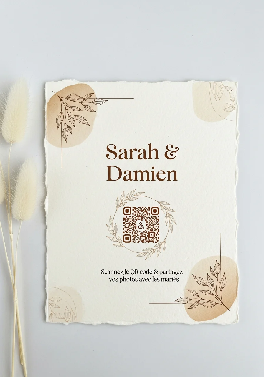 Affiche QR Code Mariage Bohème Naturel