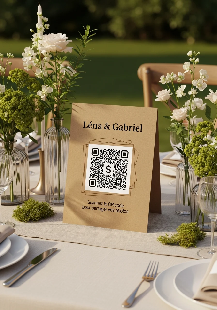 Affiche QR Code Mariage Rustique Naturel