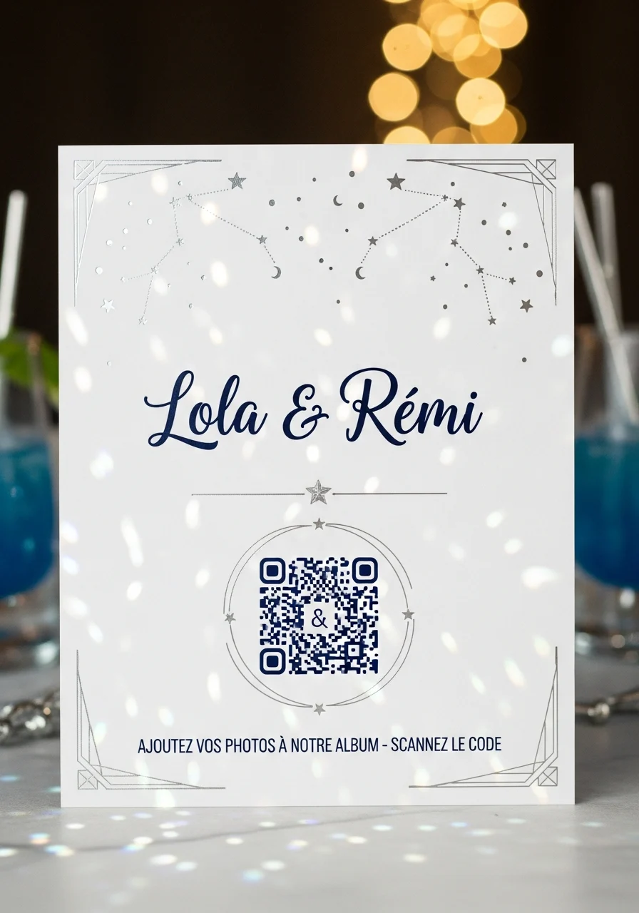 Affiche QR Code Mariage Festif / joyeux Lumineux