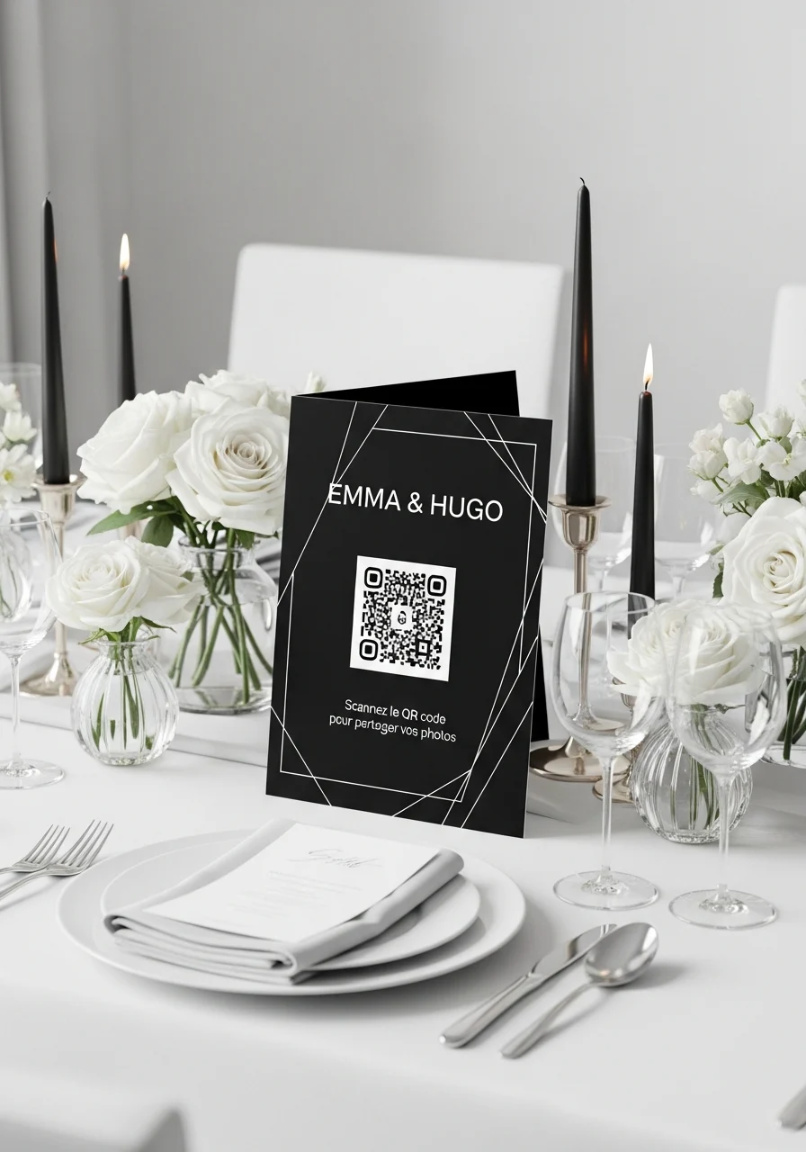 Affiche QR Code Mariage Moderne Noir & Blanc