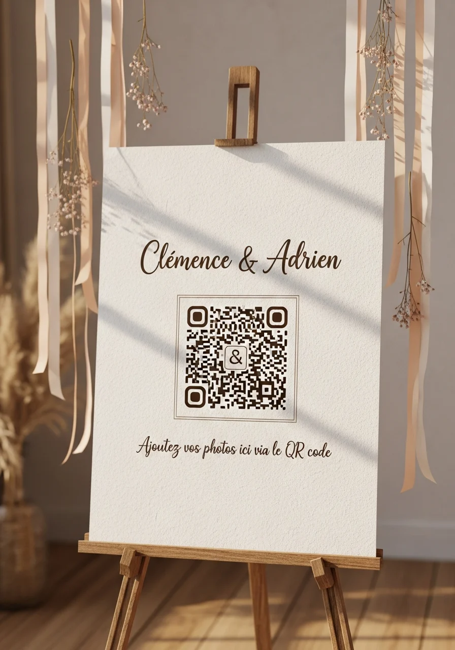Affiche QR Code Mariage Bohème Ruban