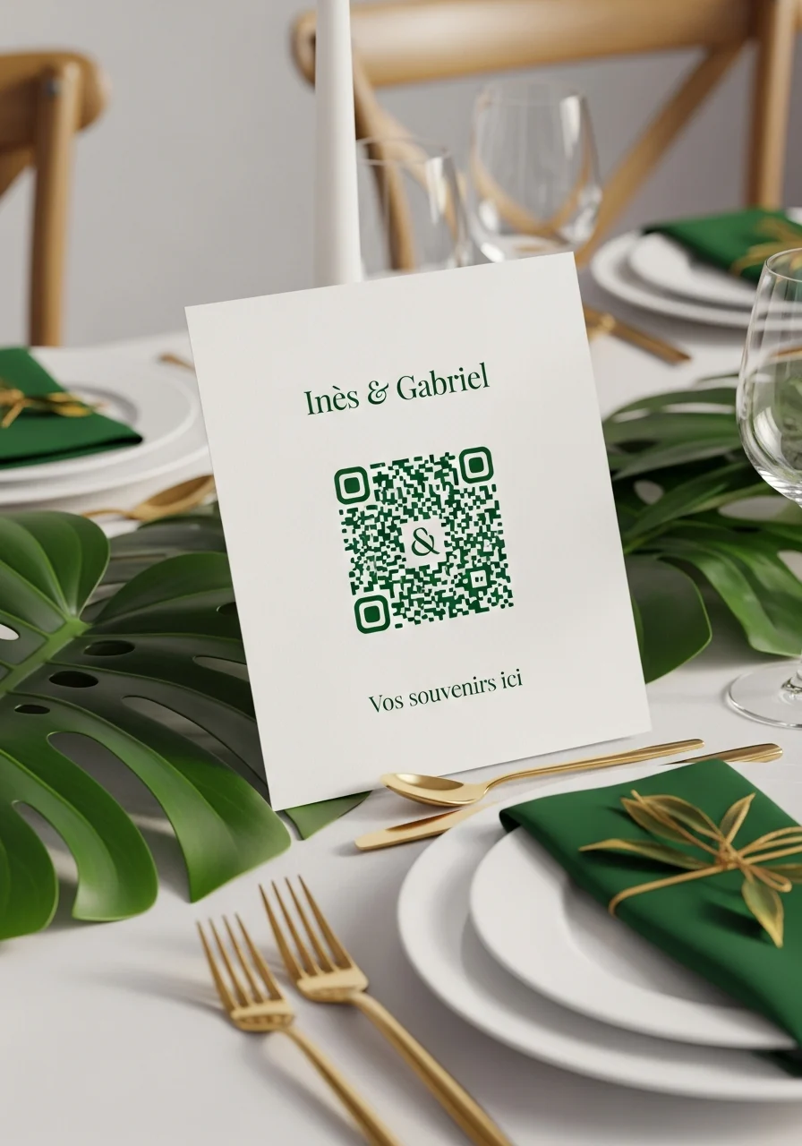 Affiche QR Code Mariage Tropical Élégant