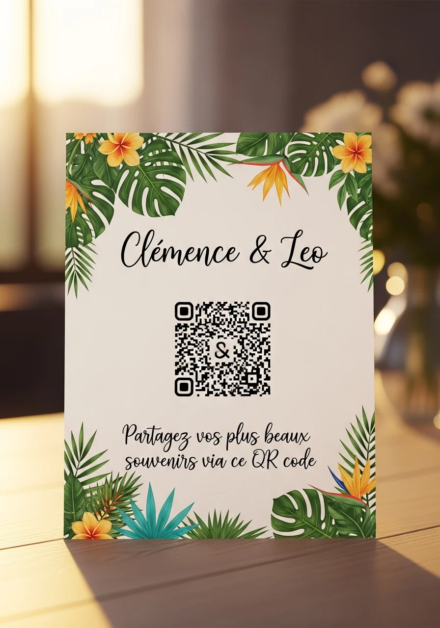 Affiche QR Code Mariage Tropical Jungle
