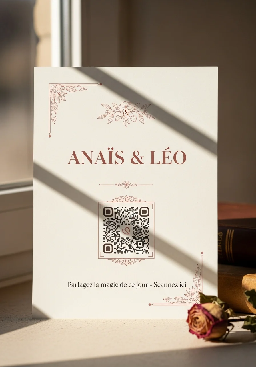 Affiche QR Code Mariage Vintage Poétique