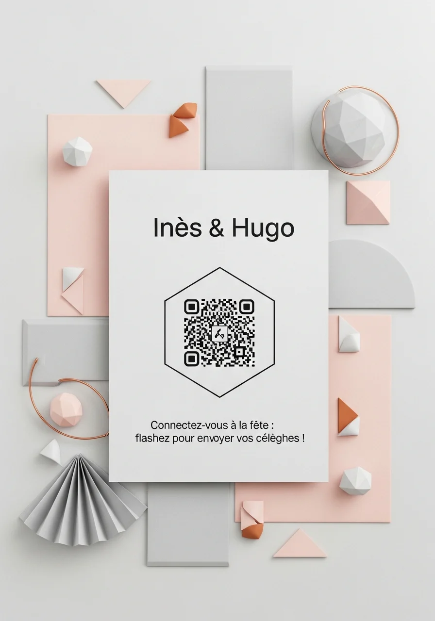 Carte de Visite QR Code Mariage Moderne Géométrique