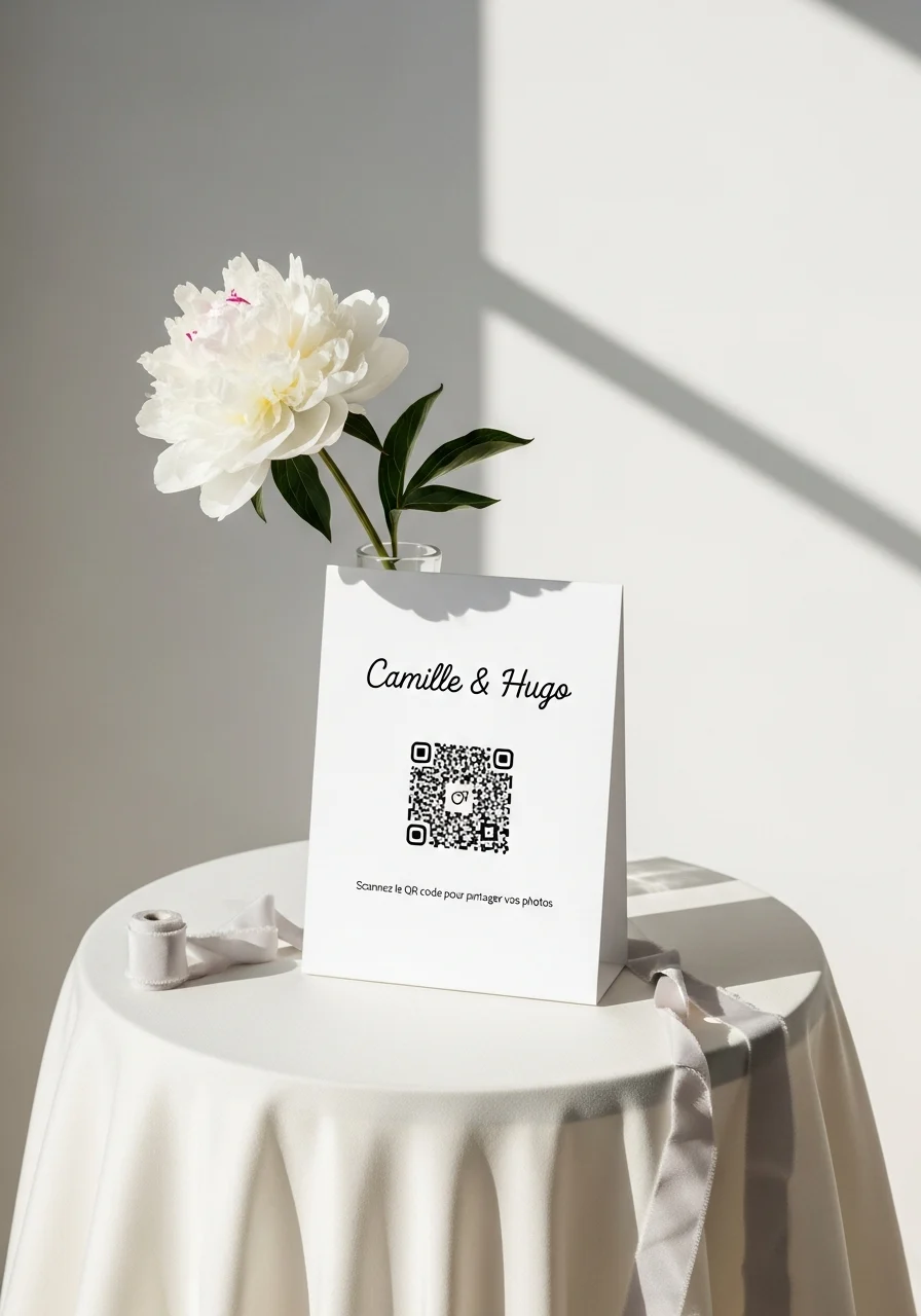 Affiche QR Code Mariage Minimaliste Blanc Pur