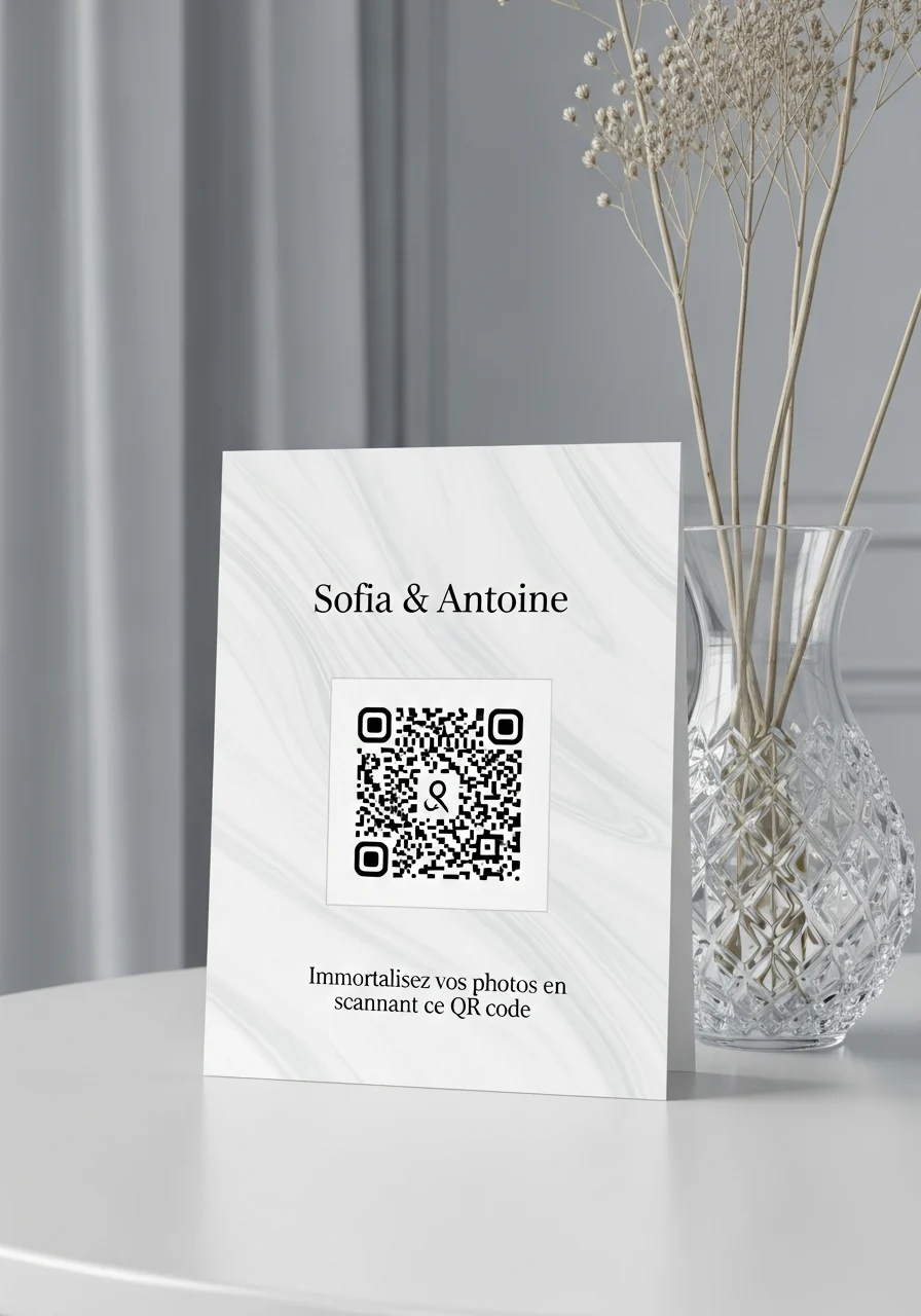 Affiche QR Code Mariage Minimaliste Marbre