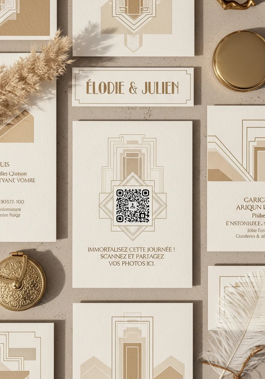 Carte de Visite QR Code Mariage Art Déco