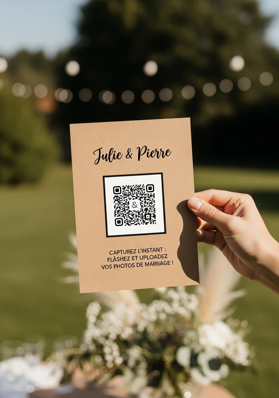 Carte Postale QR Code Mariage Champêtre Kraft