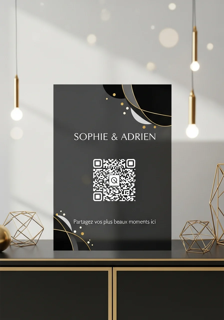 Affiche QR Code Mariage Minimaliste Verre Noir